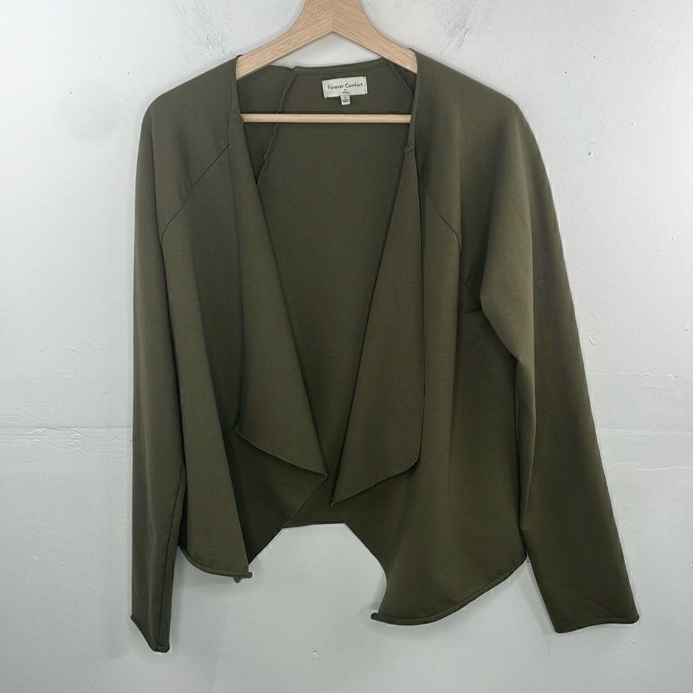 NYDJ Open Front Sweatshirt Jacket Olive Green Small